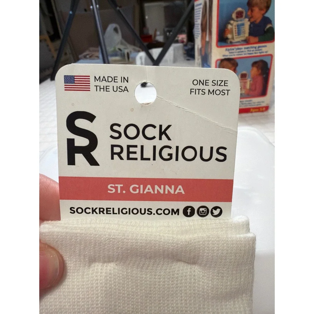 Sock Religious St Gianna Catholic Saint Crew Socks Orange One Size Made in USA
